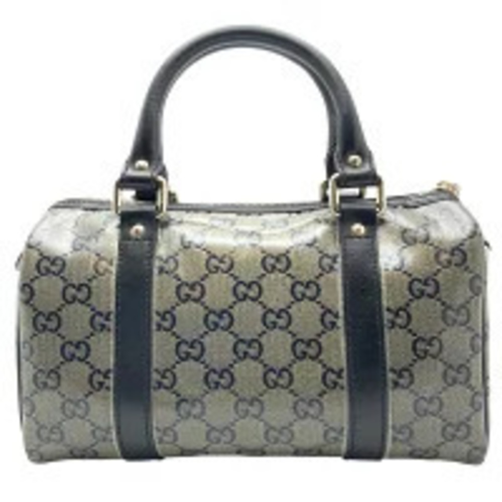 Gucci Gray Leather Boston Handbag Crystal Enamel GG